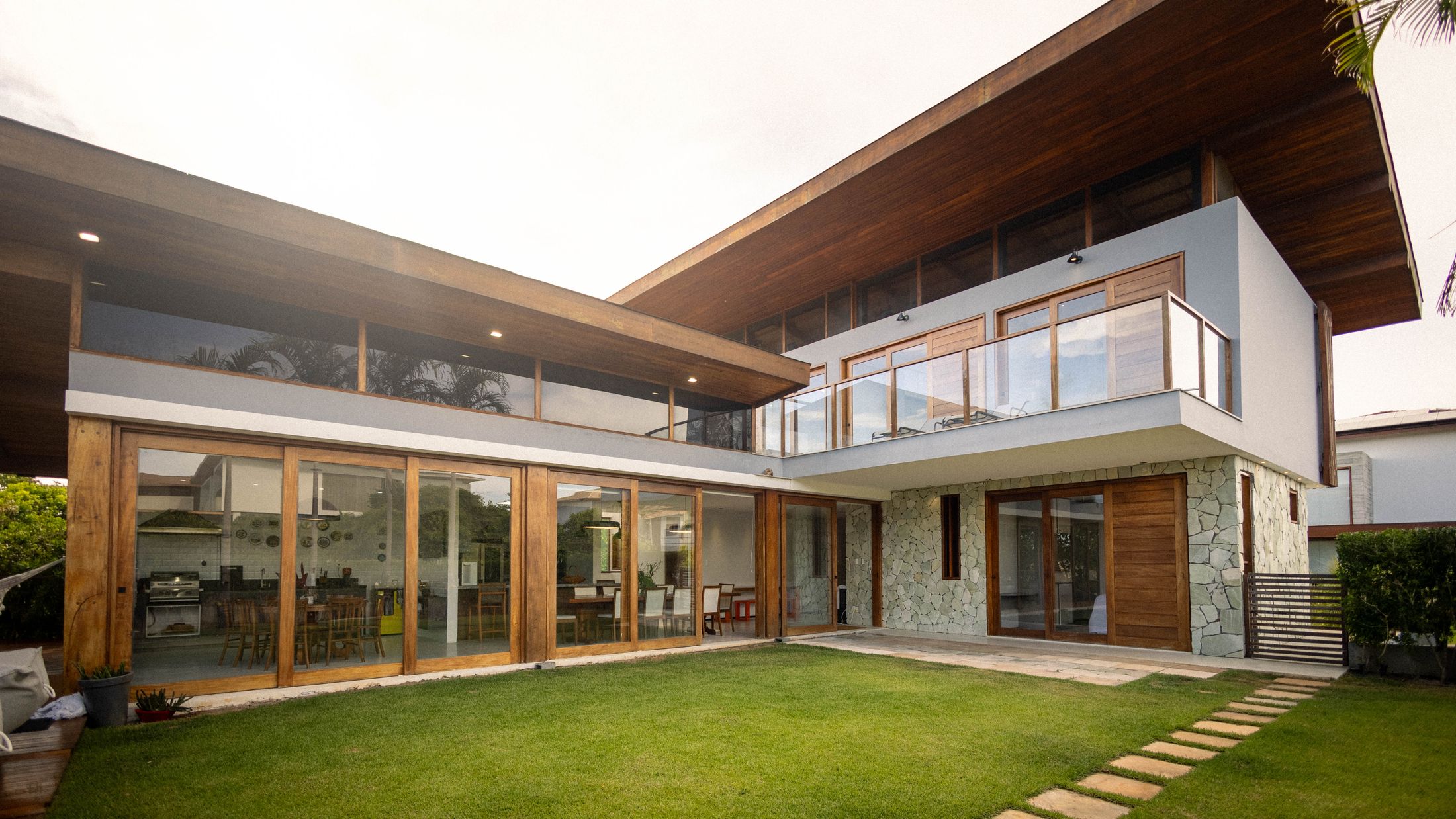 Modern home with large glass sliding doors